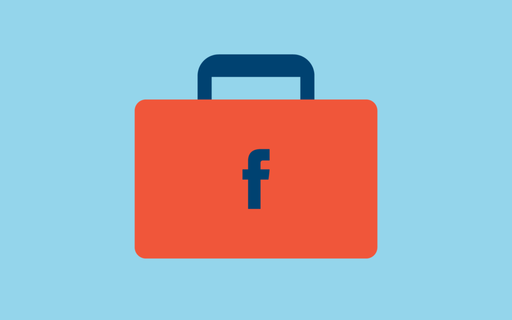 Illustration of Facebook logo on a briefcase