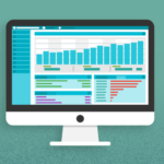 Illustration of a computer monitor displaying charts and data