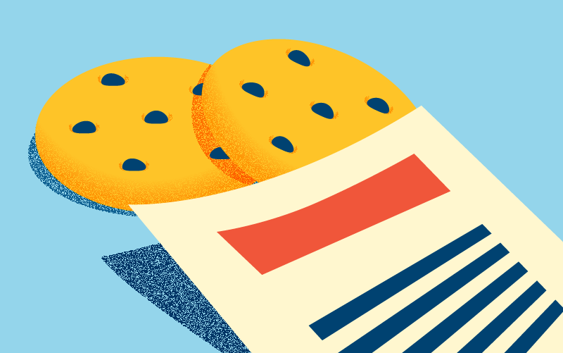 Illustration of cookies on table next to packaging