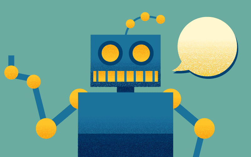 Illustration of a robot with blank speech bubble