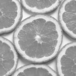 Black and white image of orange slices