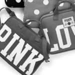 Black and white photo of Victoria's Secret Pink merchandise