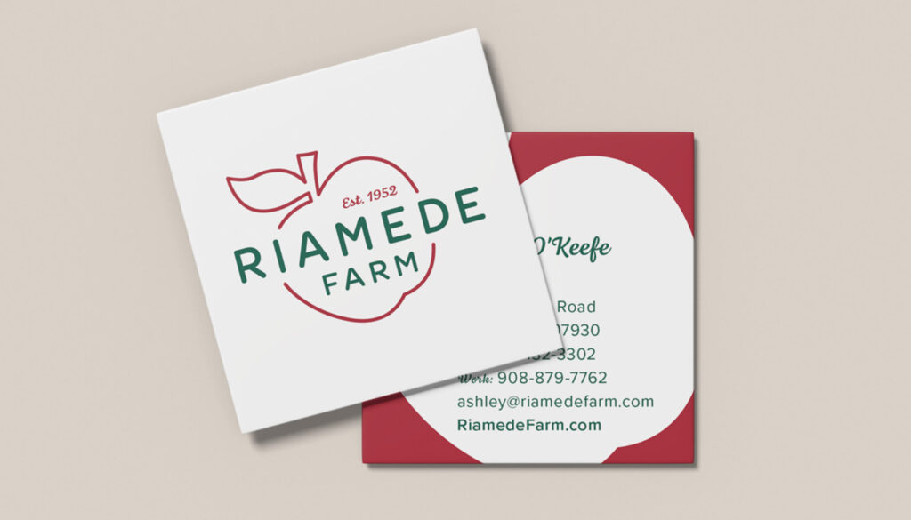 Mockup of Riamede Farm business cards, designed by FatRabbit Creative
