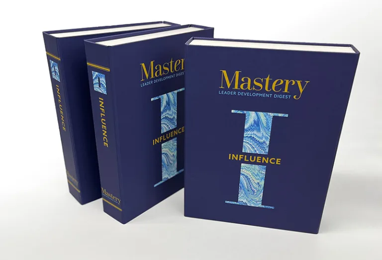 Three boxes that look like a book for the Mastery Leader Development Digest